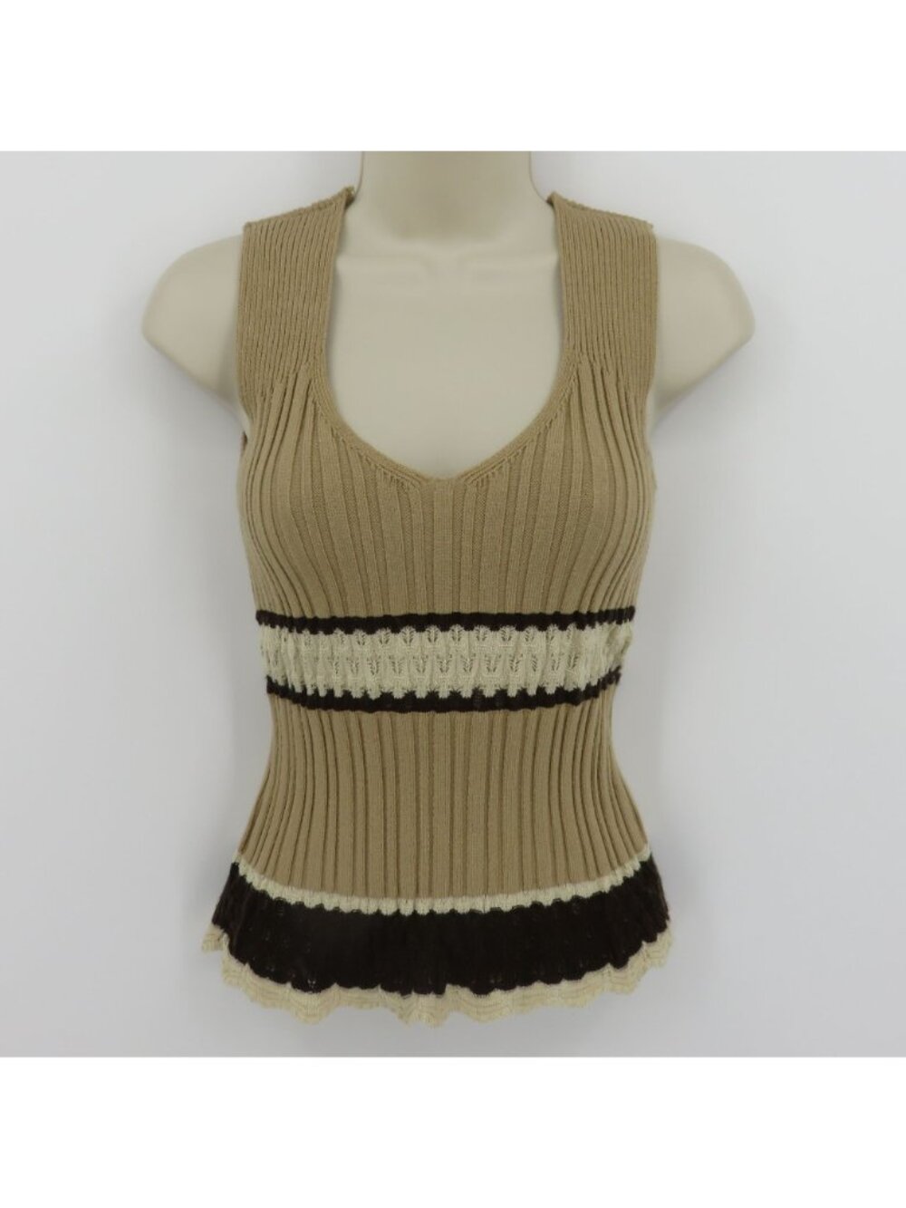 XOXO Juniors Medium M Tan Brown V Neck Ribbed Stretch Tank Top Sweater Y2K 2000s - Picture 9 of 9